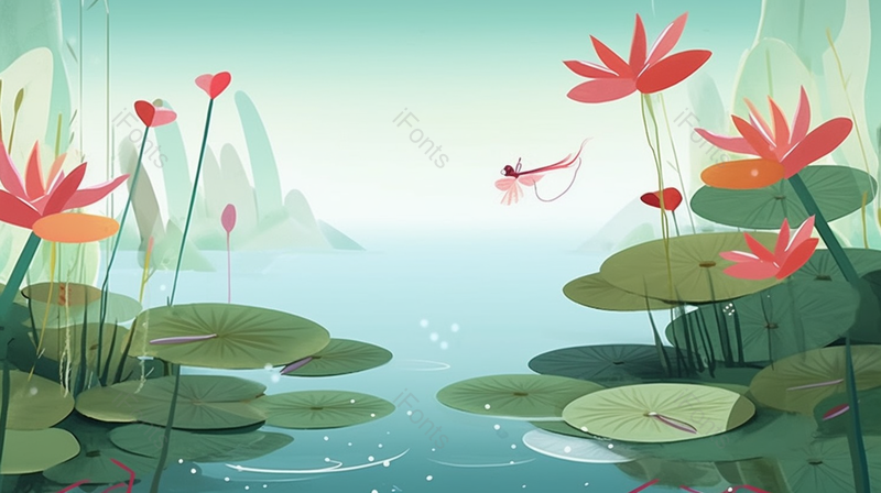 夏至时池塘里荷叶上飞舞的蜻蜓,插画/手绘图,插画/手绘图库,插画/手绘图下载,插画/手绘